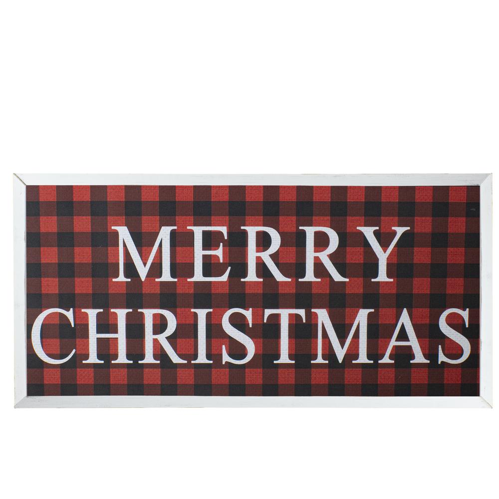 24" Red and Black Buffalo Plaid Merry Christmas Wooden Hanging Wall Sign. Picture 1