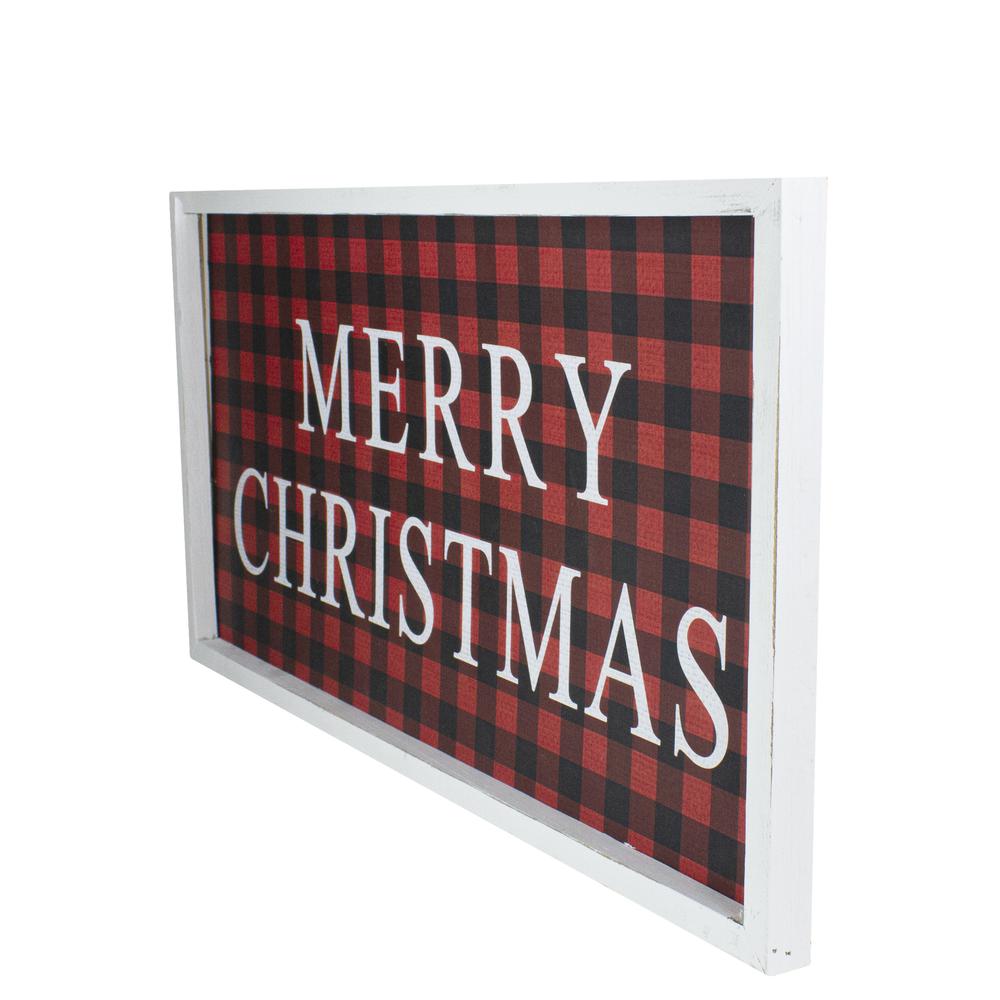 24" Red and Black Buffalo Plaid Merry Christmas Wooden Hanging Wall Sign. Picture 3