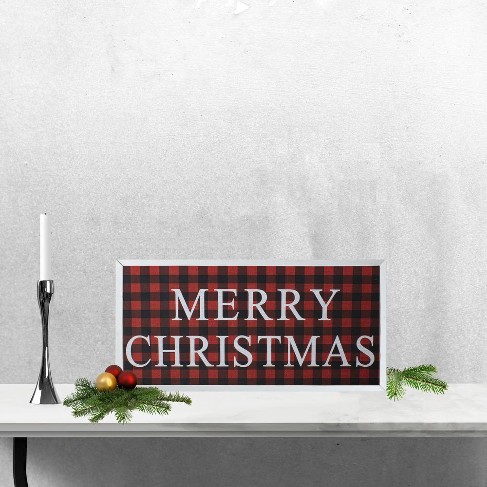 24" Red and Black Buffalo Plaid Merry Christmas Wooden Hanging Wall Sign. Picture 2