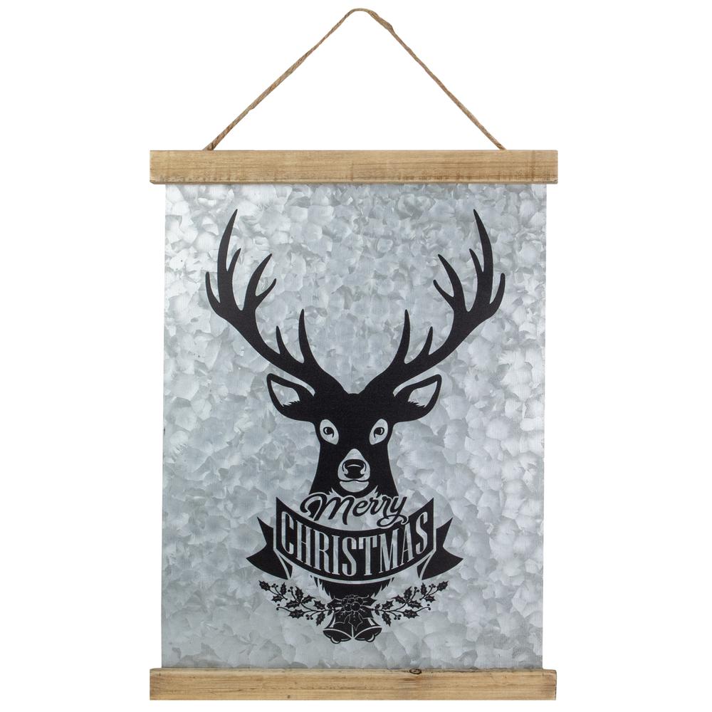 16" Merry Christmas Reindeer Galvanized Sheet Metal Hanging Wall Sign. Picture 1
