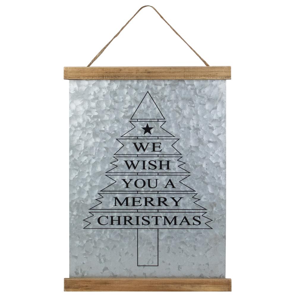 16" We Wish You a Merry Christmas Galvanized Sheet Metal Hanging Wall Sign. Picture 1