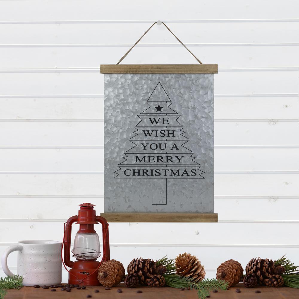 16" We Wish You a Merry Christmas Galvanized Sheet Metal Hanging Wall Sign. Picture 3