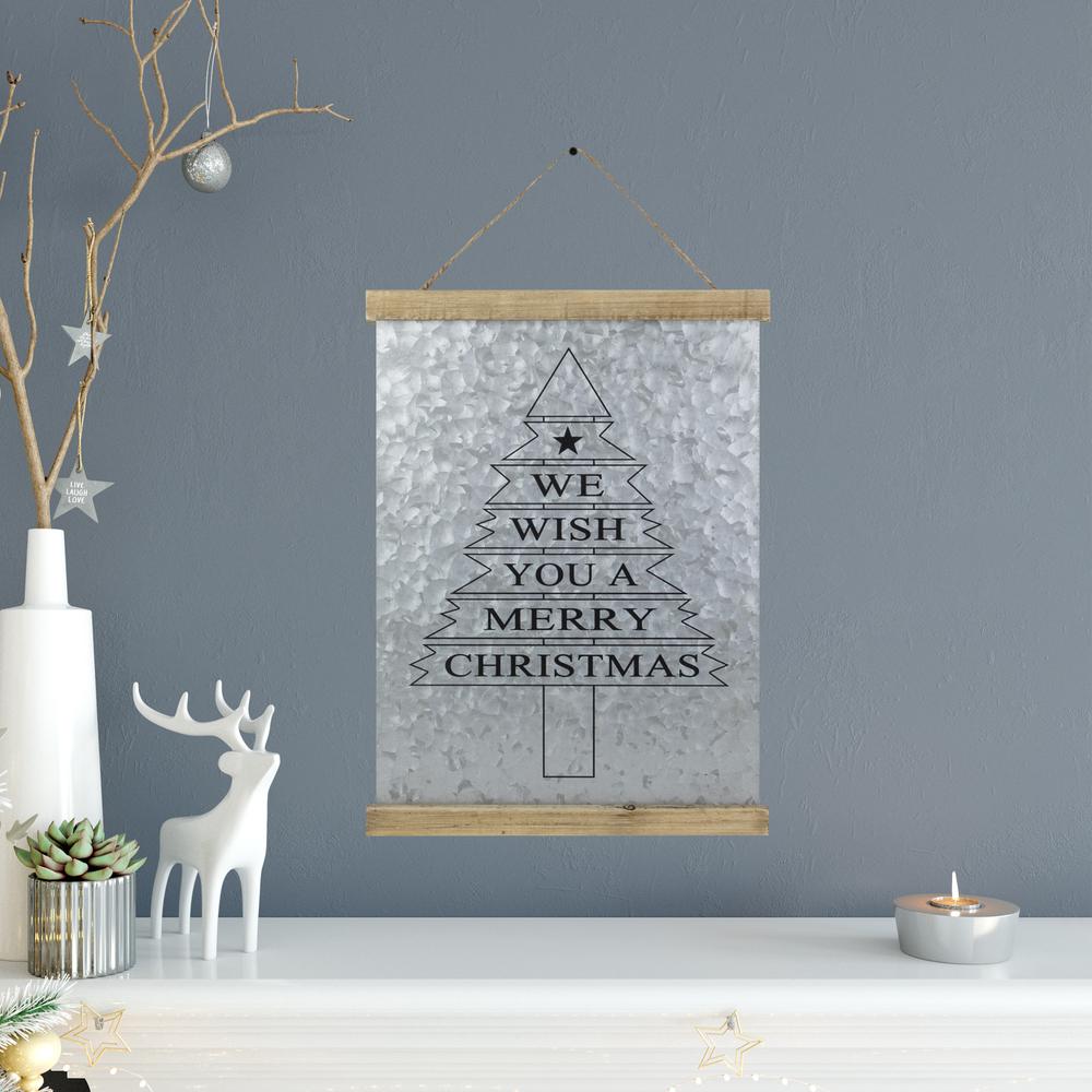 16" We Wish You a Merry Christmas Galvanized Sheet Metal Hanging Wall Sign. Picture 2