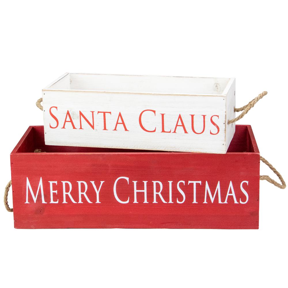 Set of 2 Red and White Wood Organizer Box Christmas Decorations 16-Inch. Picture 1