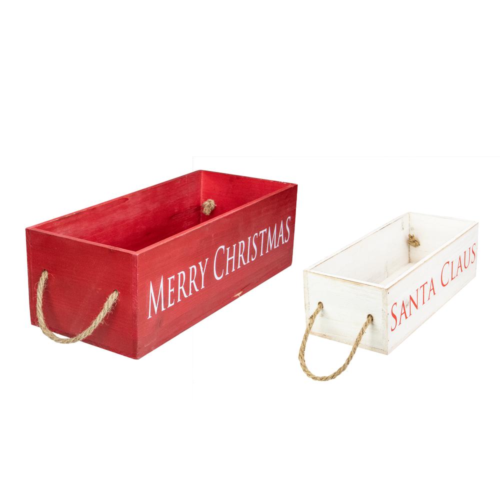 Set of 2 Red and White Wood Organizer Box Christmas Decorations 16-Inch. Picture 3