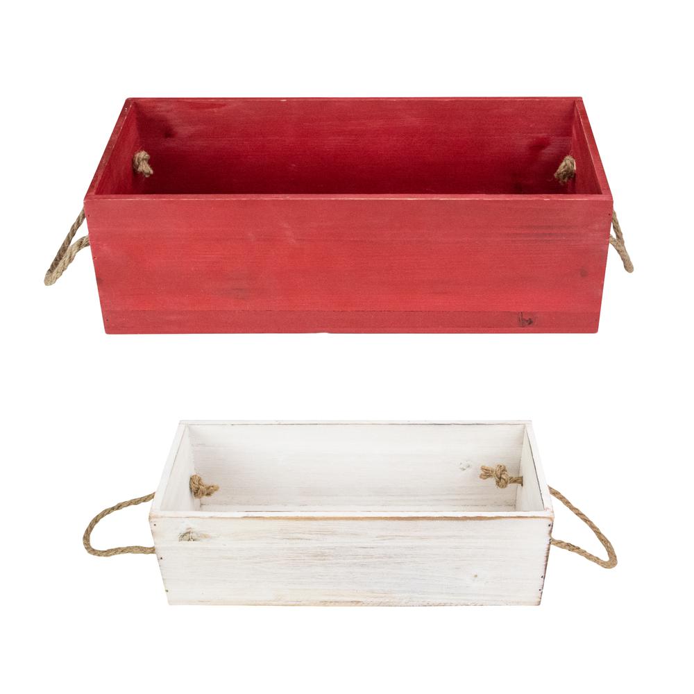 Set of 2 Red and White Wood Organizer Box Christmas Decorations 16-Inch. Picture 4