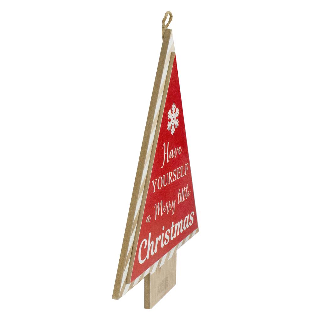 16" Red and White Merry Little Christmas Tree Wooden Hanging Wall Sign. Picture 3