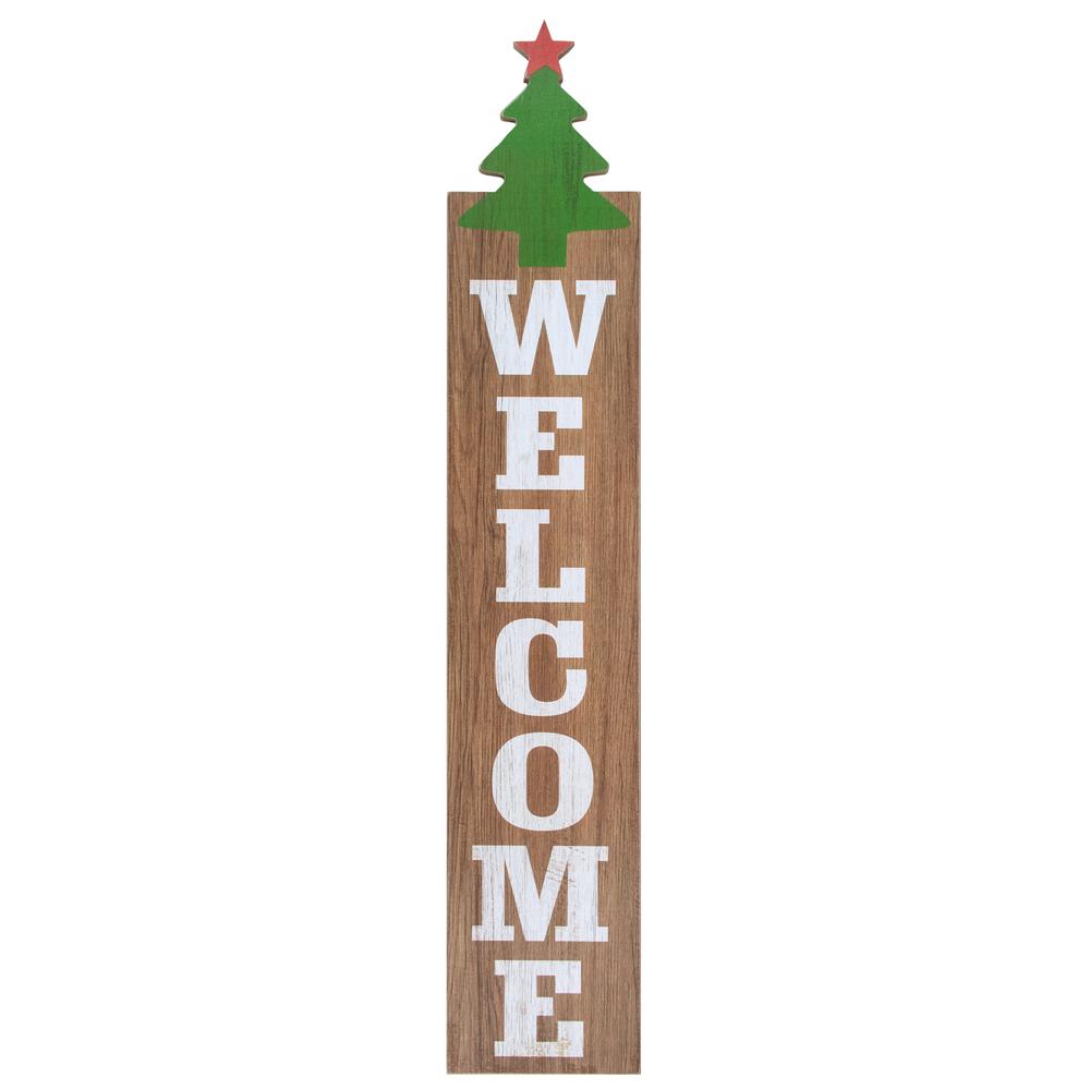 31.5" Green Christmas Tree and Red Star Tall Wooden Welcome Sign. Picture 1