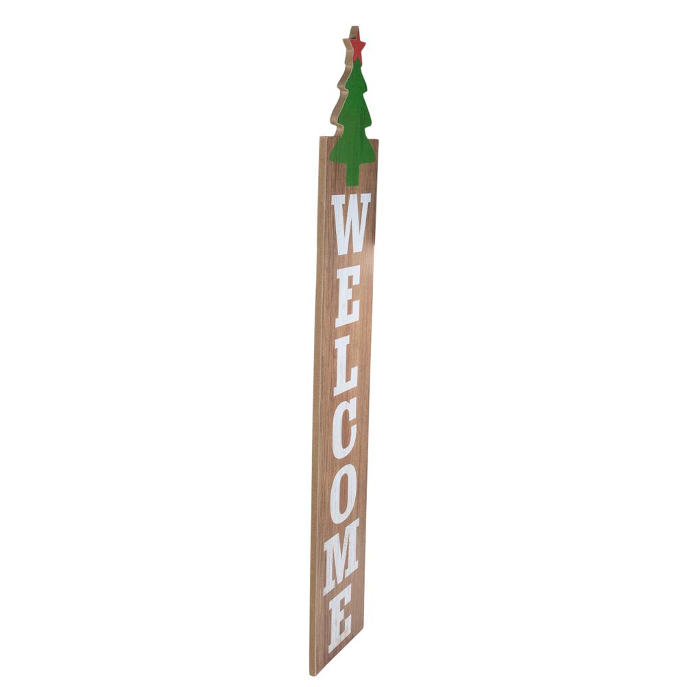 31.5" Green Christmas Tree and Red Star Tall Wooden Welcome Sign. Picture 4