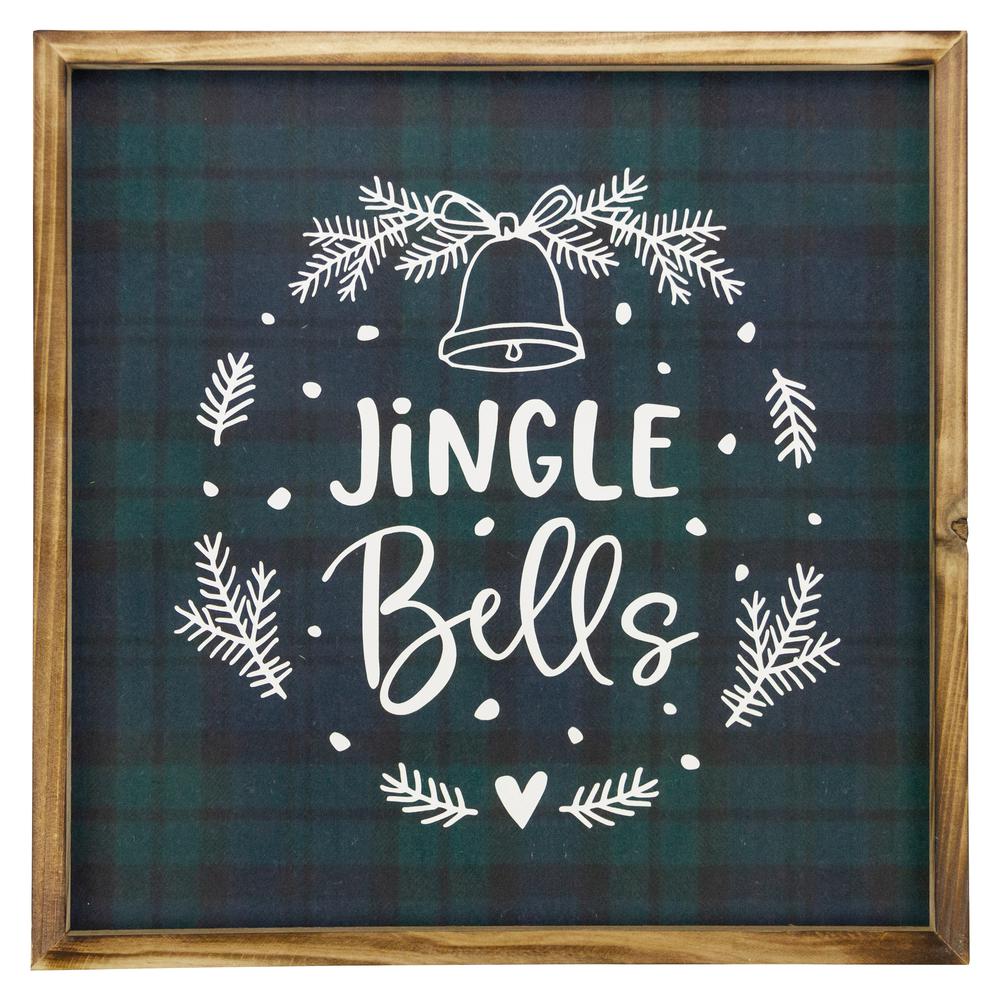 15.75" Plaid 'Jingle Bells' Christmas Wall Sign. Picture 1