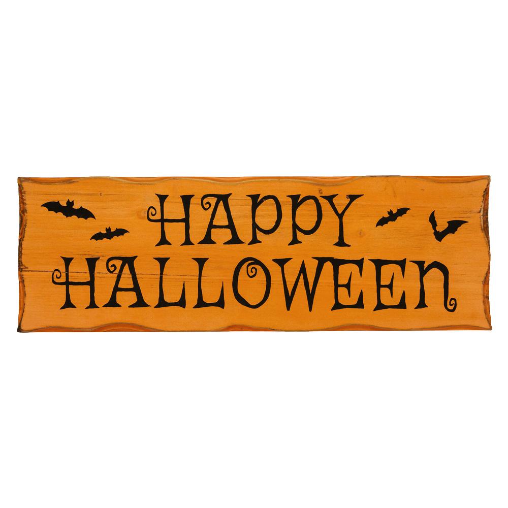 24" Wooden 'Happy Halloween' Wall Sign with Bats. Picture 1