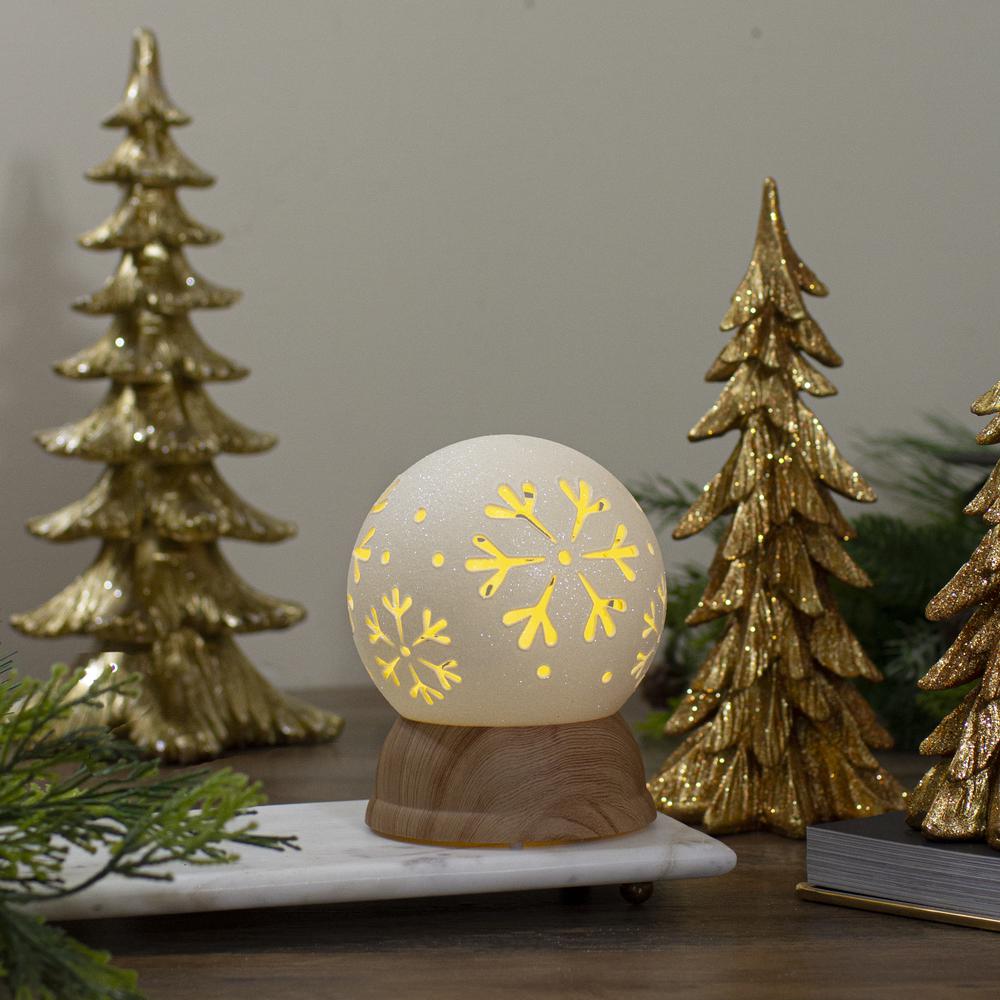 6.5" Lighted White and Brown Globe with Snowflakes. Picture 2