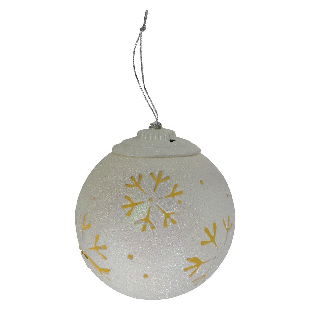 5" LED Lighted White Snowflake Cut-Out Hanging Christmas Ornament. Picture 1