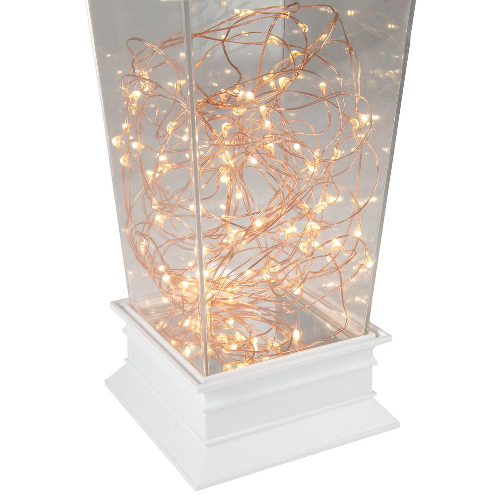 12" Battery Operated White Tapered Lantern with Rice Lights Tabletop Decoration. Picture 3