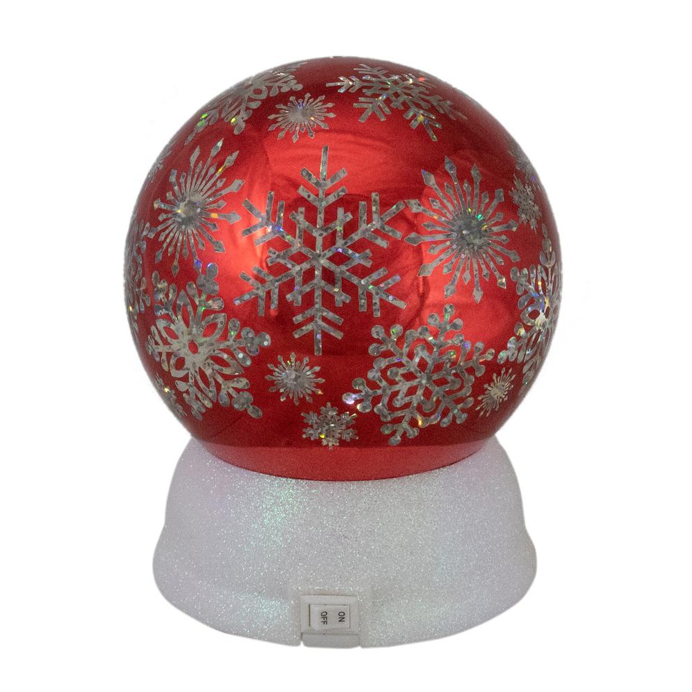 6.5" LED Lighted Shiny Red Snowflake Water Globe Tabletop Decoration. Picture 4