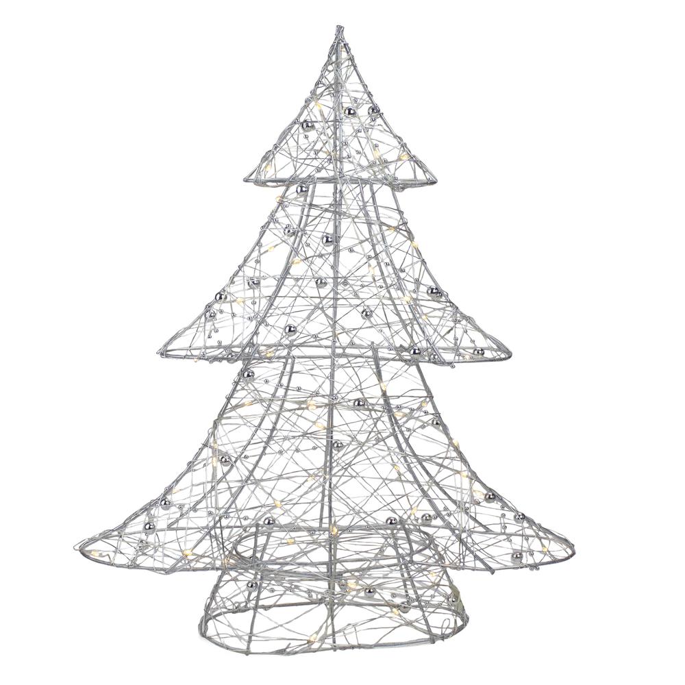 15.25" LED Lighted B/O Silver Wire and Bead Christmas Tree - Warm White Lights. Picture 1