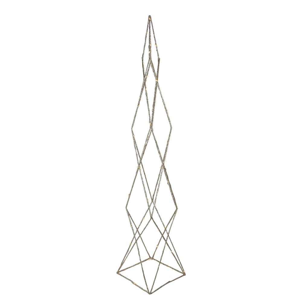 32" LED Lighted B/O Gold Glittered Wire Geometric Christmas Cone Tree - Warm White Lights. Picture 1