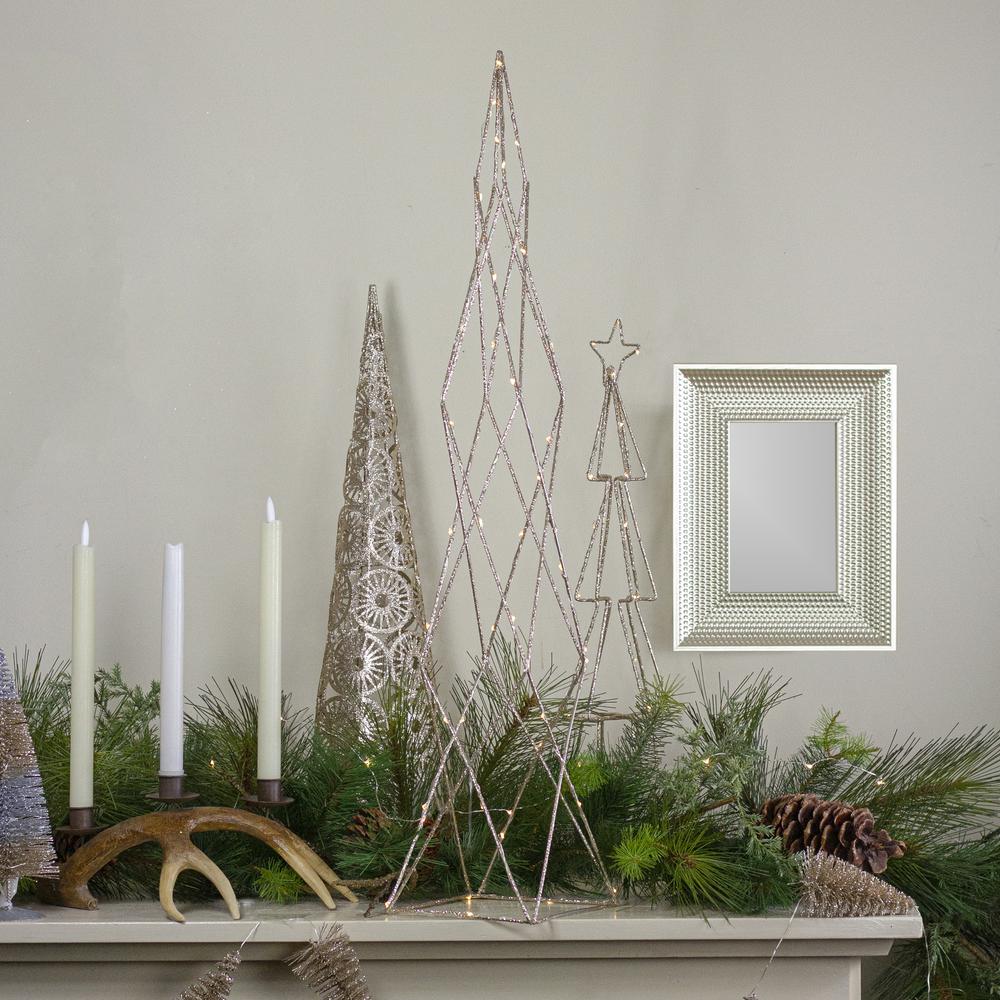 32" LED Lighted B/O Gold Glittered Wire Geometric Christmas Cone Tree - Warm White Lights. Picture 2