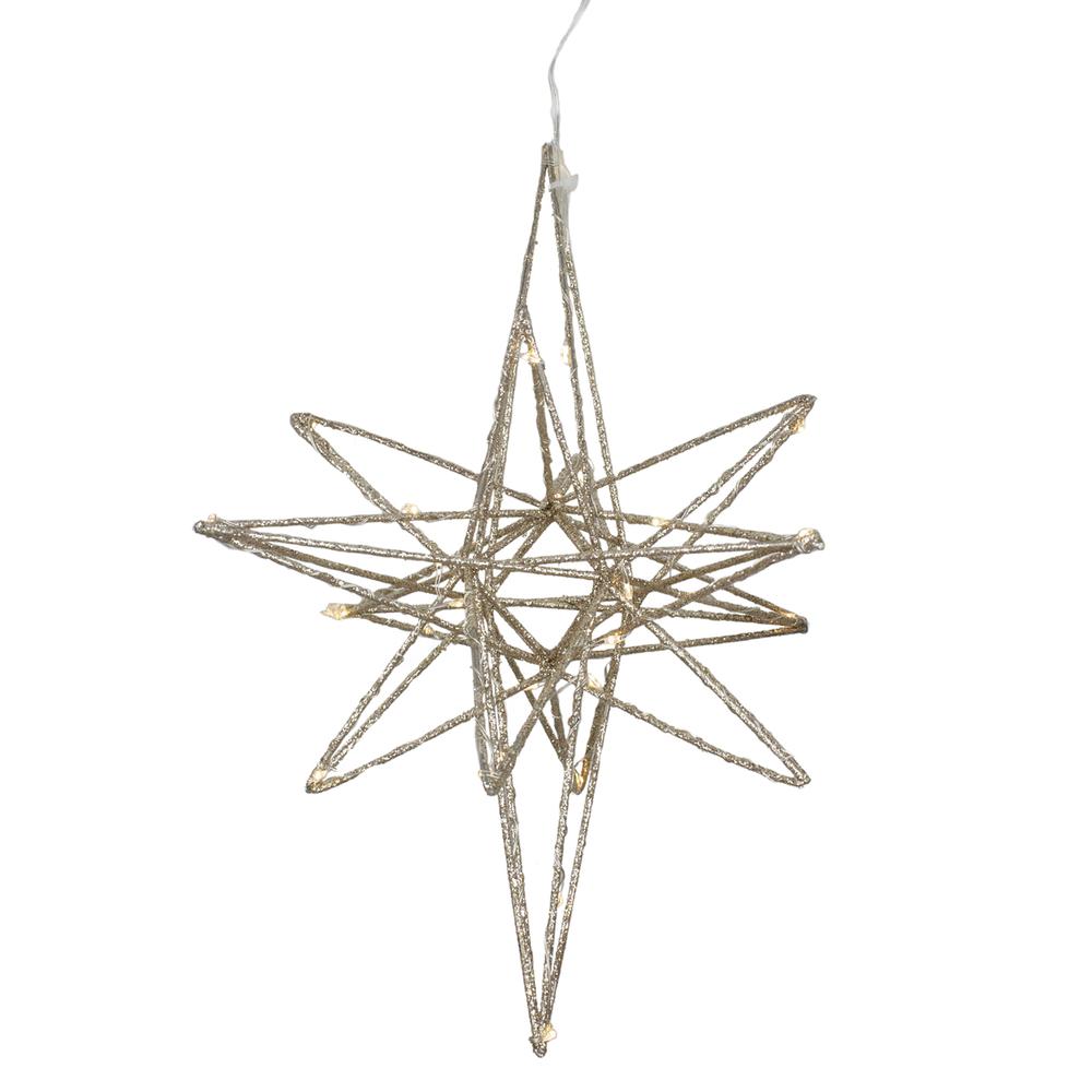 12" LED Lighted B/O Gold Glittered Geometric Star Christmas Decoration - Warm White Lights. Picture 2