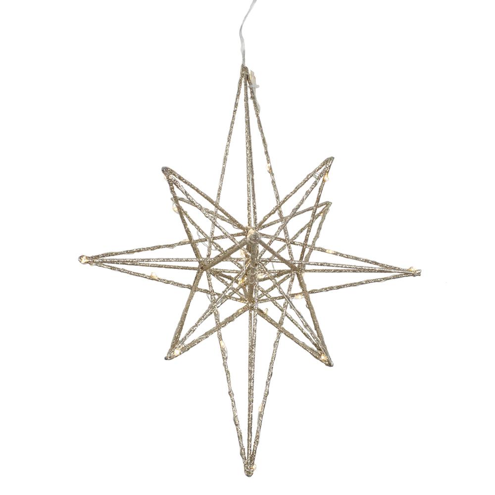 12" LED Lighted B/O Gold Glittered Geometric Star Christmas Decoration - Warm White Lights. Picture 1