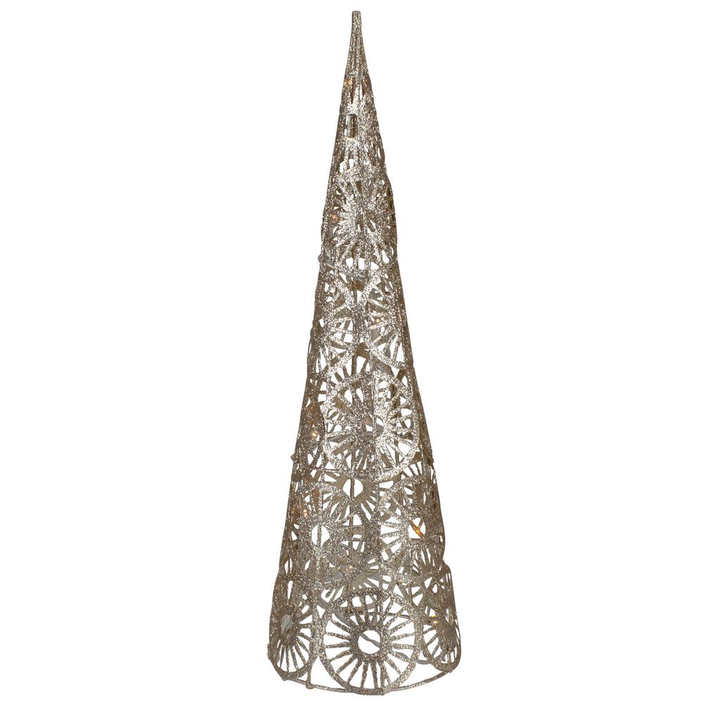 15.5" LED Lighted B/O Gold Glittered Wire Sunburst Christmas Cone Tree - Warm White Lights. The main picture.