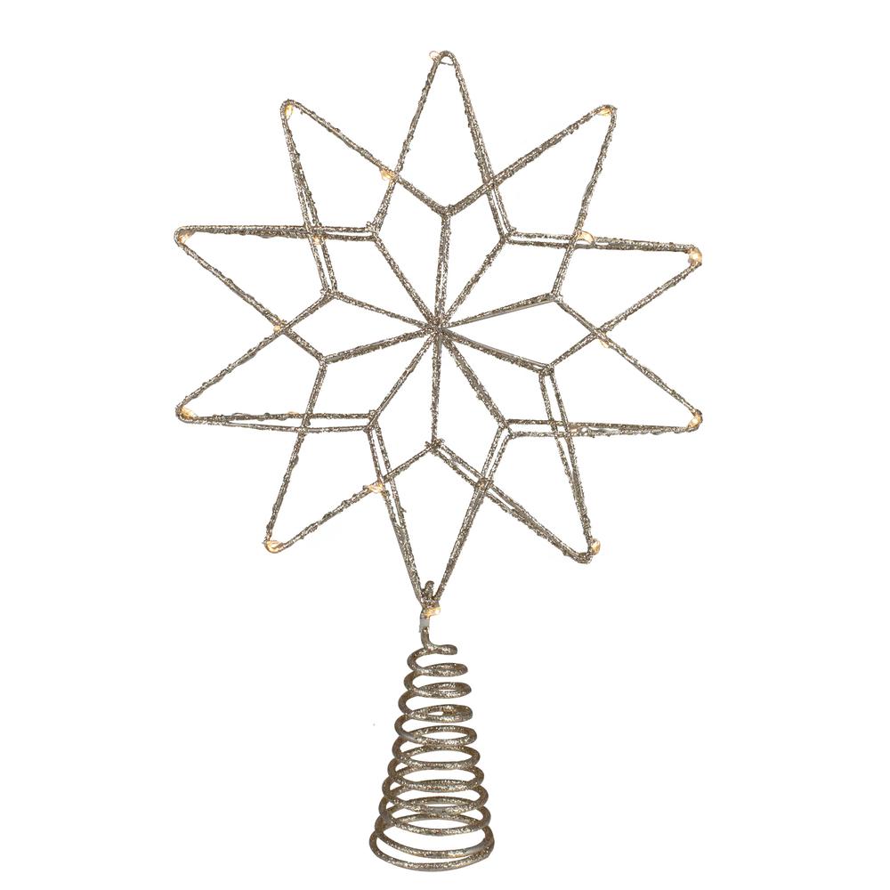 12" LED Lighted B/O Gold Glittered Geometric Star Christmas Tree Topper - Warm White Lights. Picture 1
