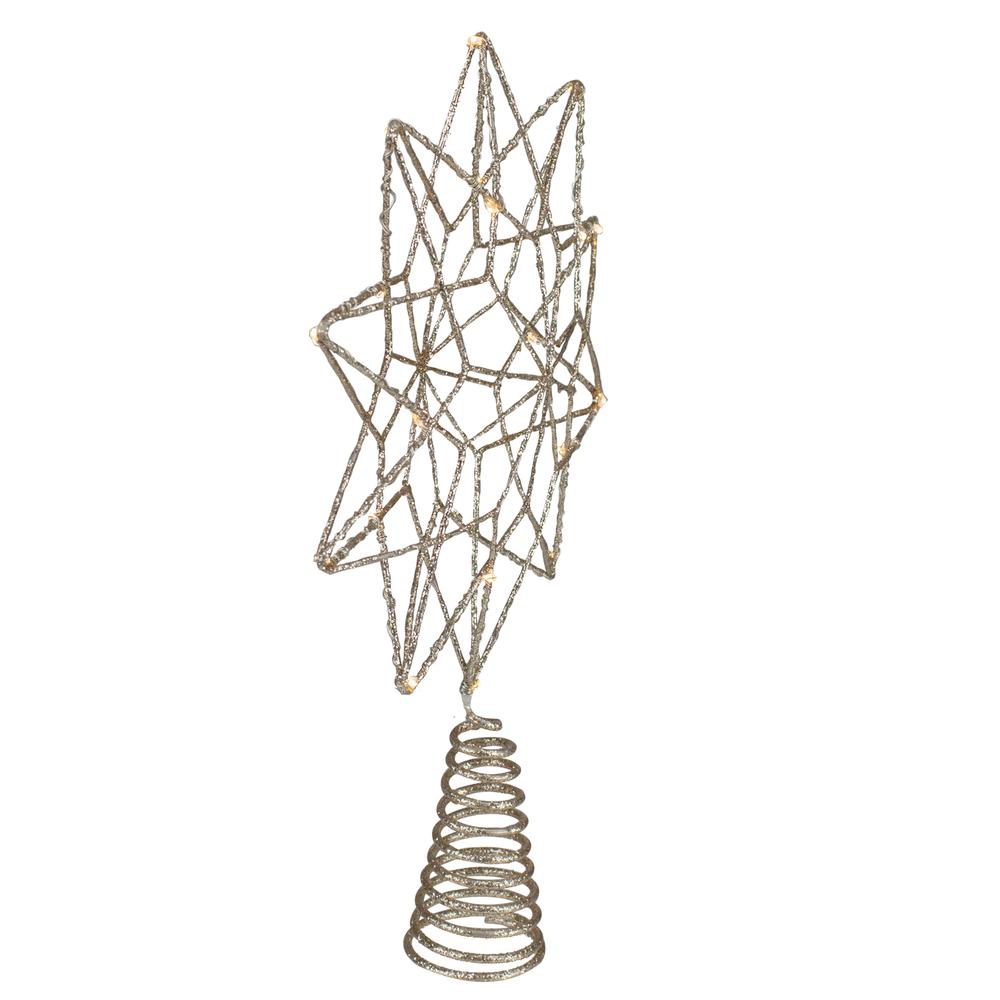 12" LED Lighted B/O Gold Glittered Geometric Star Christmas Tree Topper - Warm White Lights. Picture 2
