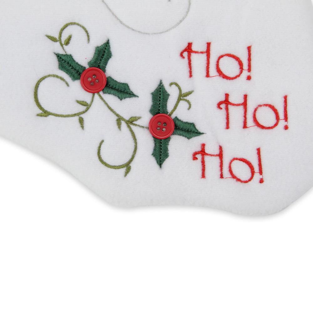 19.25" Red and White Embroidered Ho Ho Ho Santa Face Christmas Stocking. Picture 2