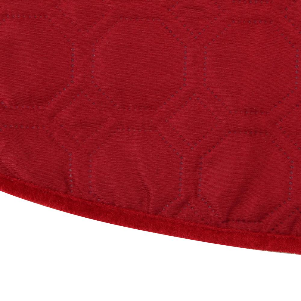 48" Red Quilted Christmas Hexagon Tree Skirt with Velvety Trim. Picture 4