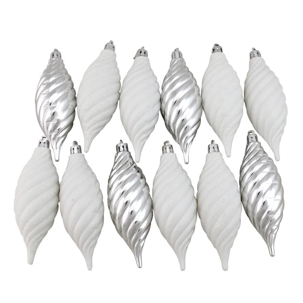 125ct Winter White and Silver Shatterproof 4-Finish Christmas Ornaments 5.5" (140mm). Picture 4