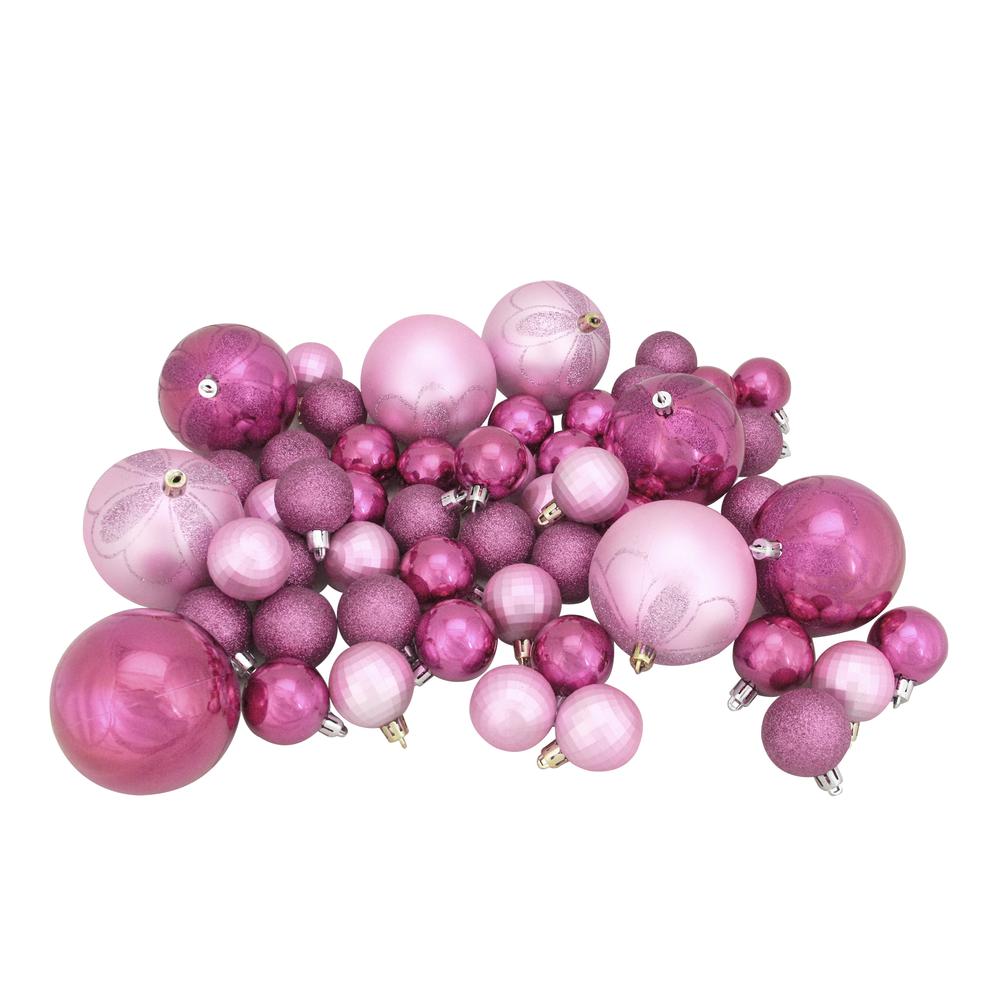 125ct Bubblegum Pink Shatterproof 4-Finish Christmas Ornaments 5.5" (140mm). Picture 1