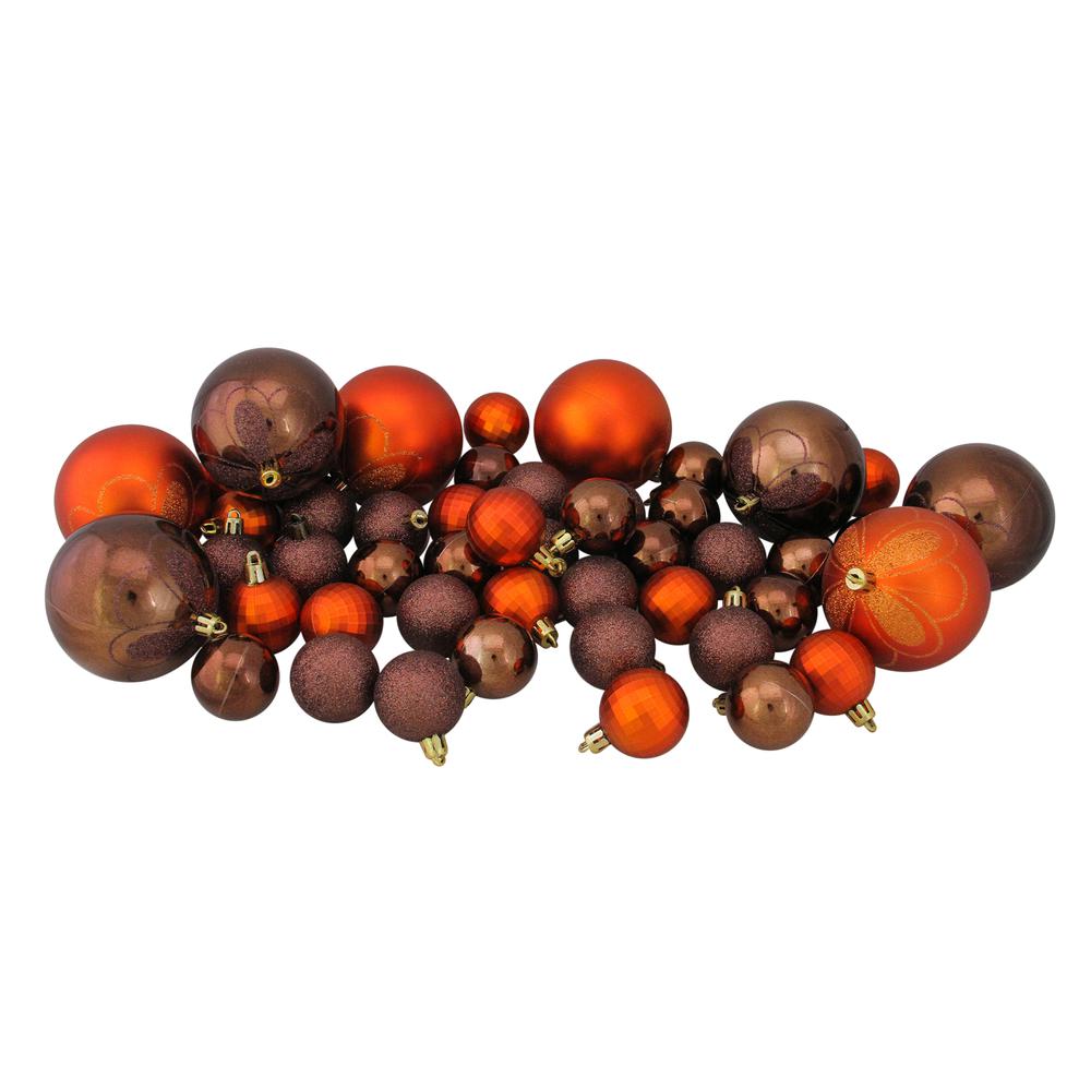 125ct Chocolate Brown and Burnt Orange Shatterproof 4-Finish Christmas Ornaments 5.5" (140mm). Picture 1