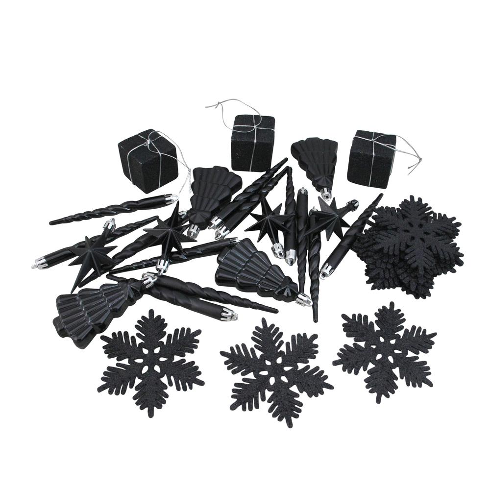 125ct Jet Black Shatterproof 4-Finish Christmas Ornaments 5.5" (140mm). Picture 3