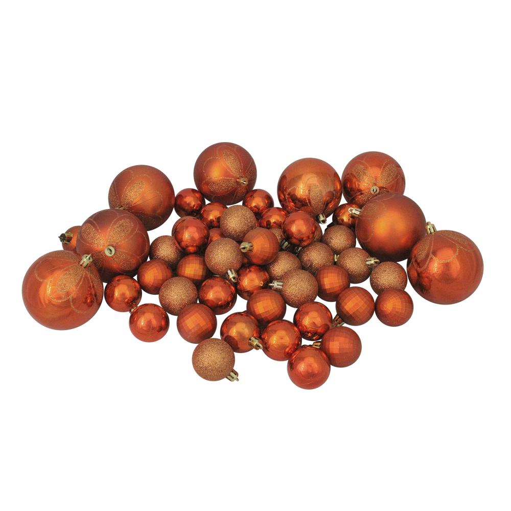 125ct Burnt Orange Shatterproof 4-Finish Christmas Ornaments 5.5" (140mm). Picture 1
