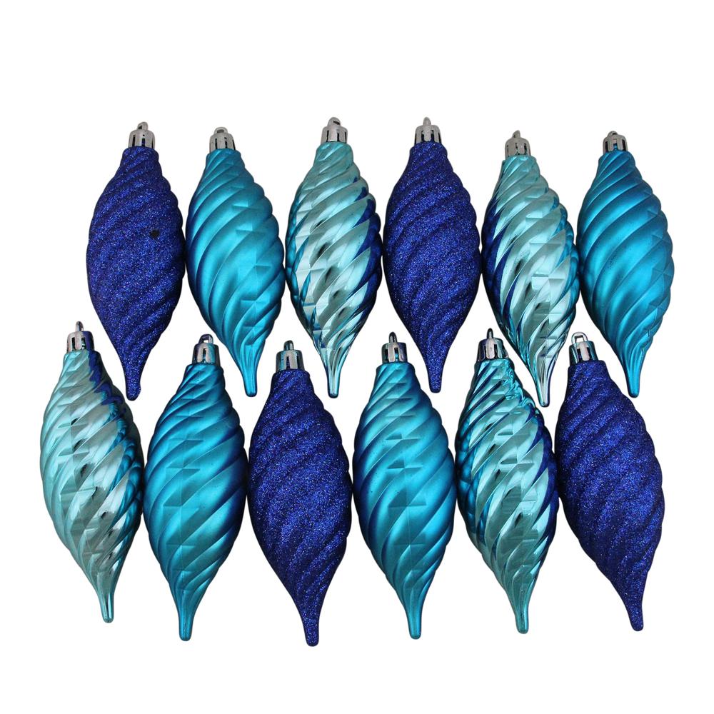 125ct Peacock Blue Shatterproof 4-Finish Christmas Ornaments 5.5" (140mm). Picture 4