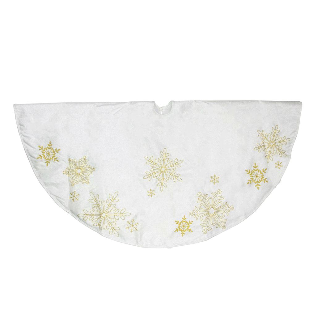48" White with Gold Embroidered Snowflakes Christmas Tree Skirt. Picture 3
