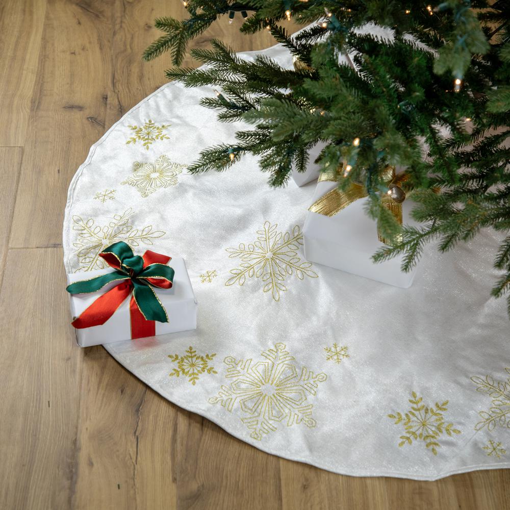 48" White with Gold Embroidered Snowflakes Christmas Tree Skirt. Picture 2
