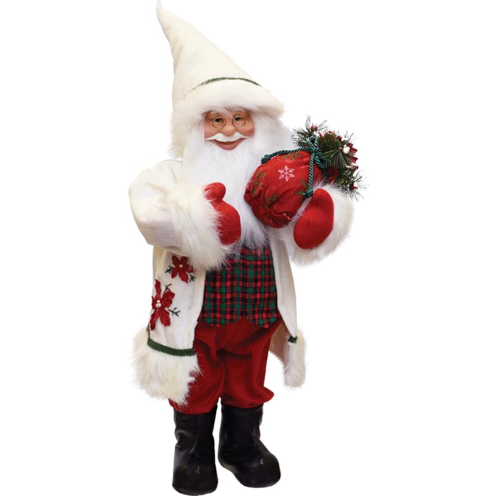 25" White and Red Santa with Sack of Pine Christmas Figurine. Picture 2