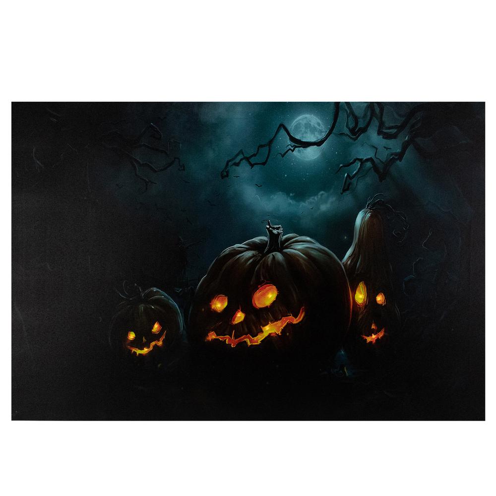 23.5" LED Lighted Spooky Halloween Jack-O-Lanterns Canvas Wall Art. Picture 1
