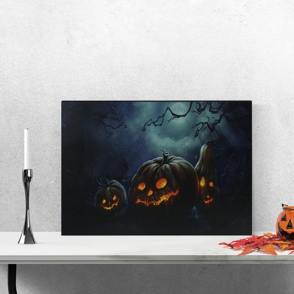 23.5" LED Lighted Spooky Halloween Jack-O-Lanterns Canvas Wall Art. Picture 2