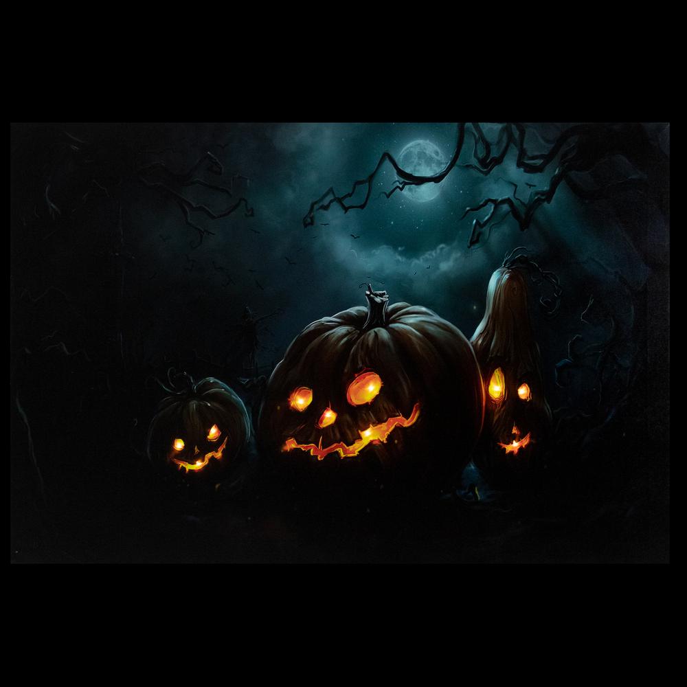 23.5" LED Lighted Spooky Halloween Jack-O-Lanterns Canvas Wall Art. Picture 4