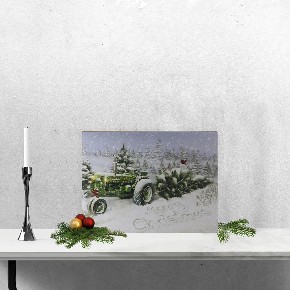 Fiber Optic and LED Lighted Merry Christmas Tractor Canvas Wall Art 12" x 15.75". Picture 2