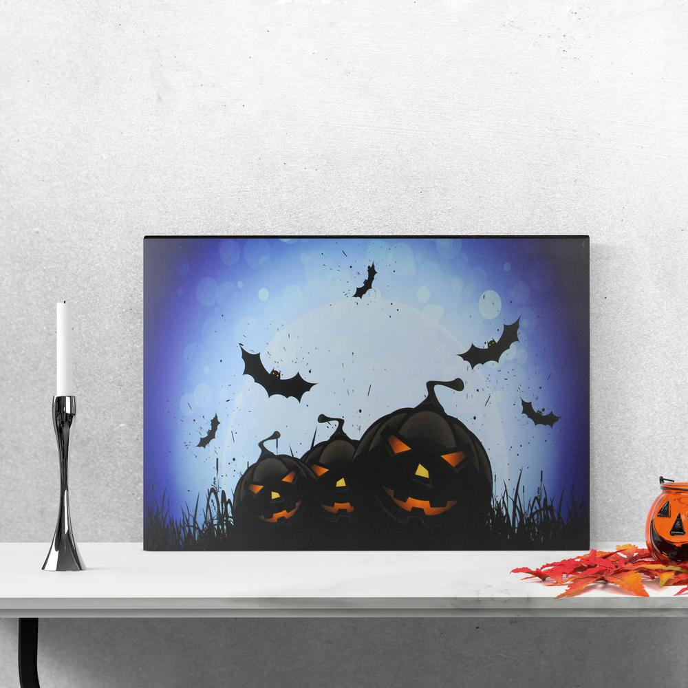 LED Lighted Jack-O-Lanterns and Bats Halloween Canvas Wall Art 23.5" x 15.5". Picture 2