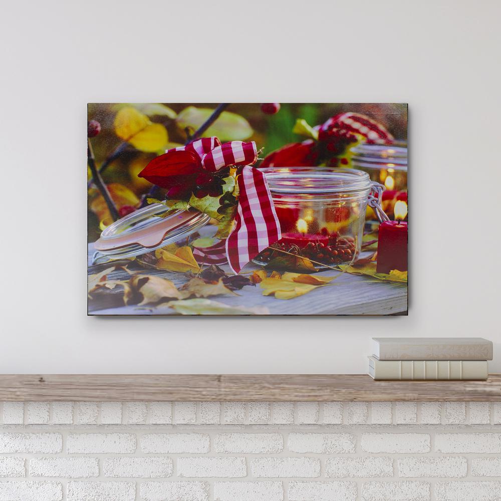 LED Lighted Fall Candle with Berries Canvas Wall Art 23.5" x 15.75". Picture 2