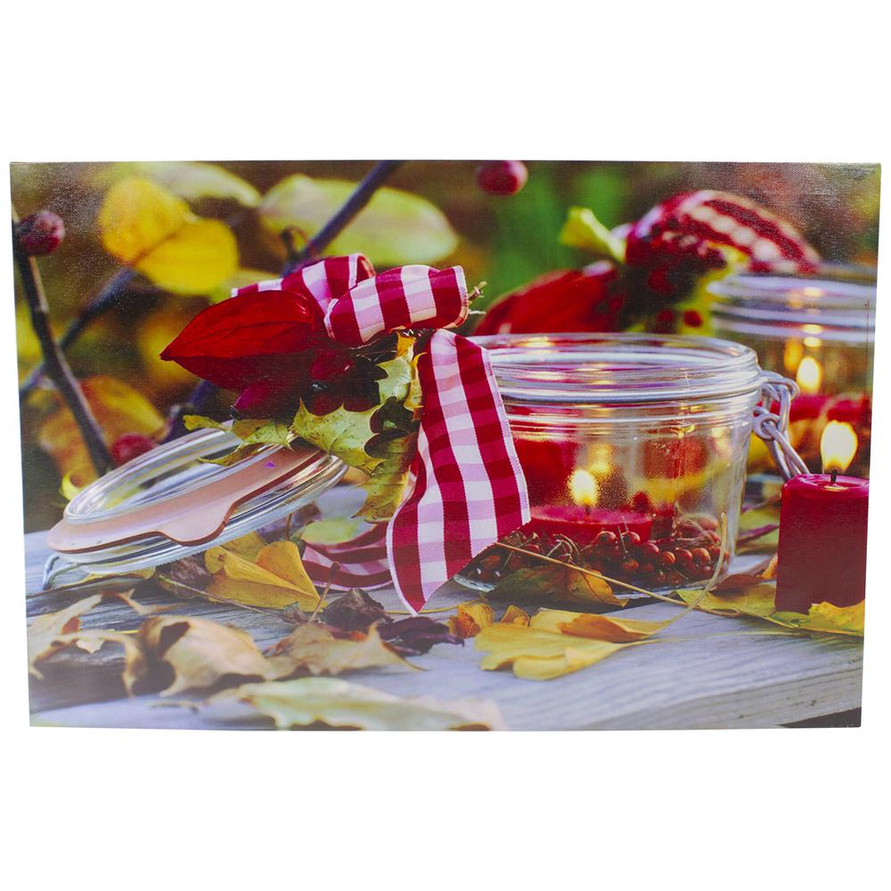 LED Lighted Fall Candle with Berries Canvas Wall Art 23.5" x 15.75". Picture 1