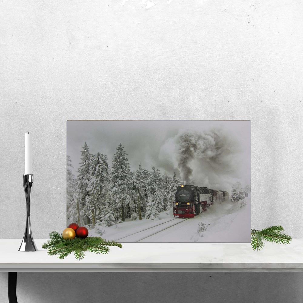 Large Fiber Optic and LED Lighted Winter Woods with Train Canvas Wall Art 23.5" x 15.5". Picture 2