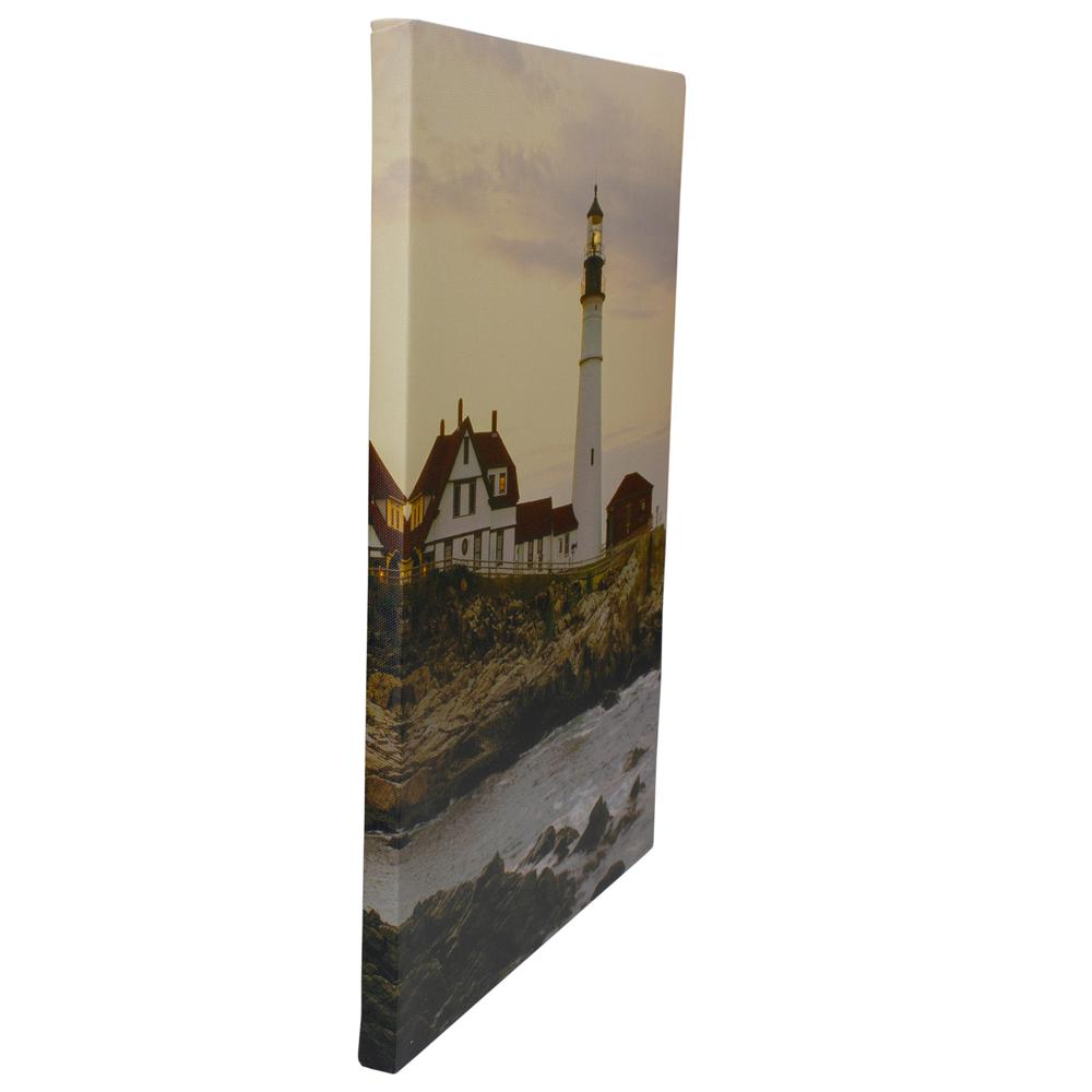LED Lighted Cottage Lighthouse Shoreline at Sunset Canvas Wall Art 15.75". Picture 4