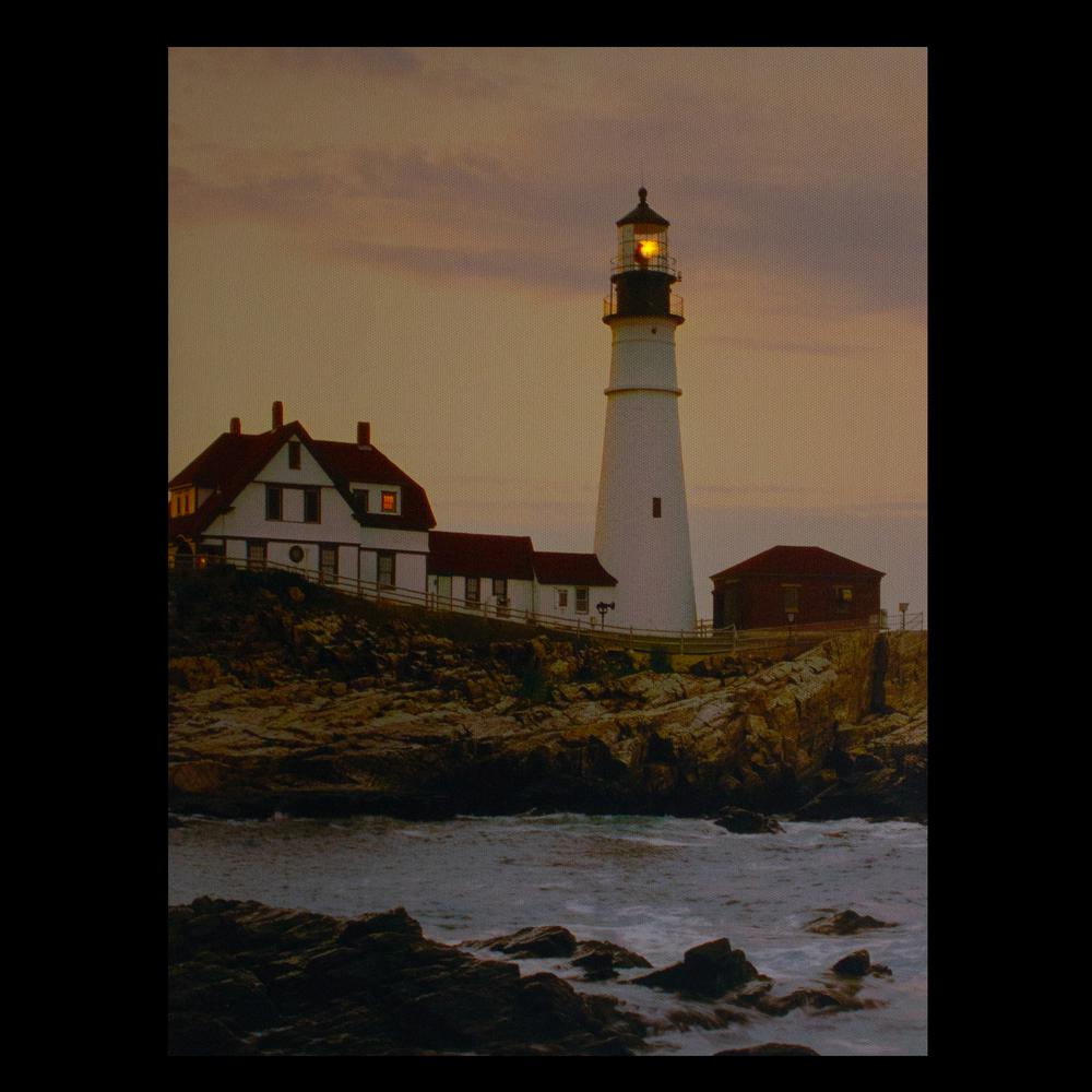 LED Lighted Cottage Lighthouse Shoreline at Sunset Canvas Wall Art 15.75". Picture 3