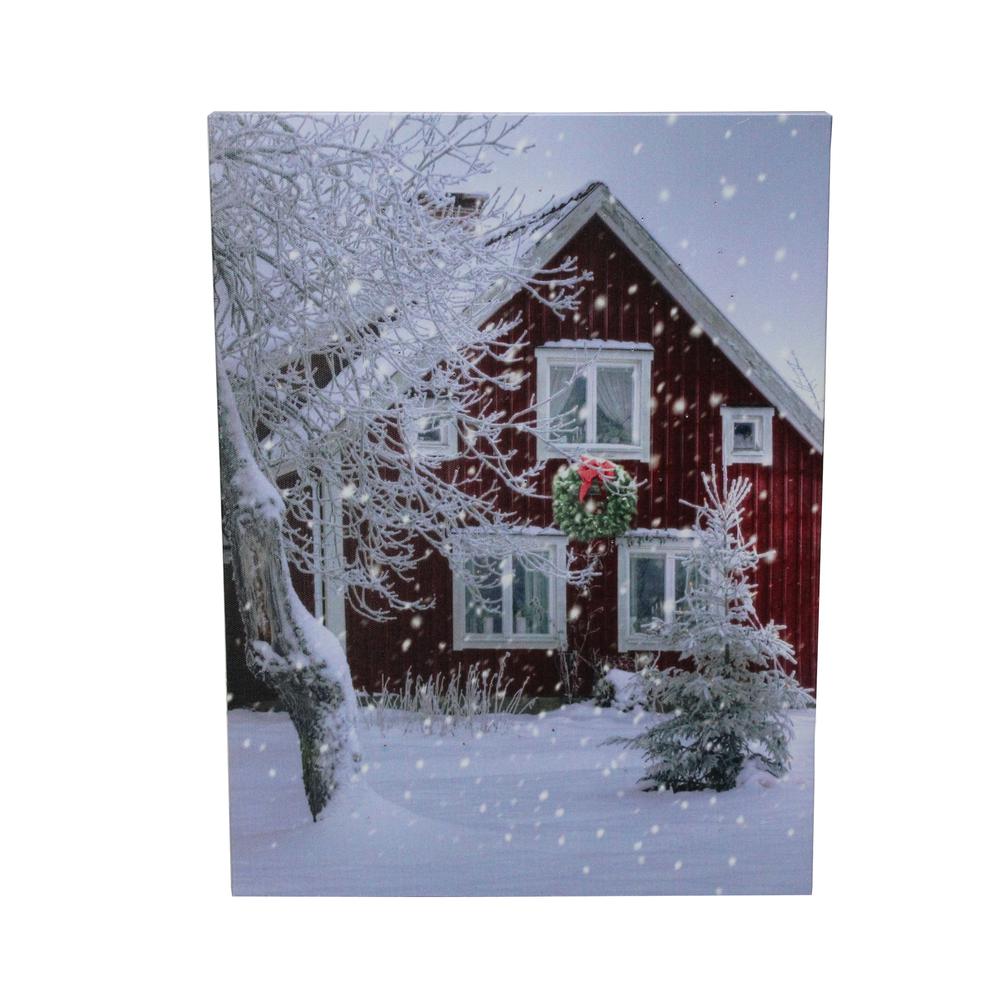 LED Fiber Optic Lighted Red Snowy Barn House Christmas Wall Art 15.75" x 12". Picture 2