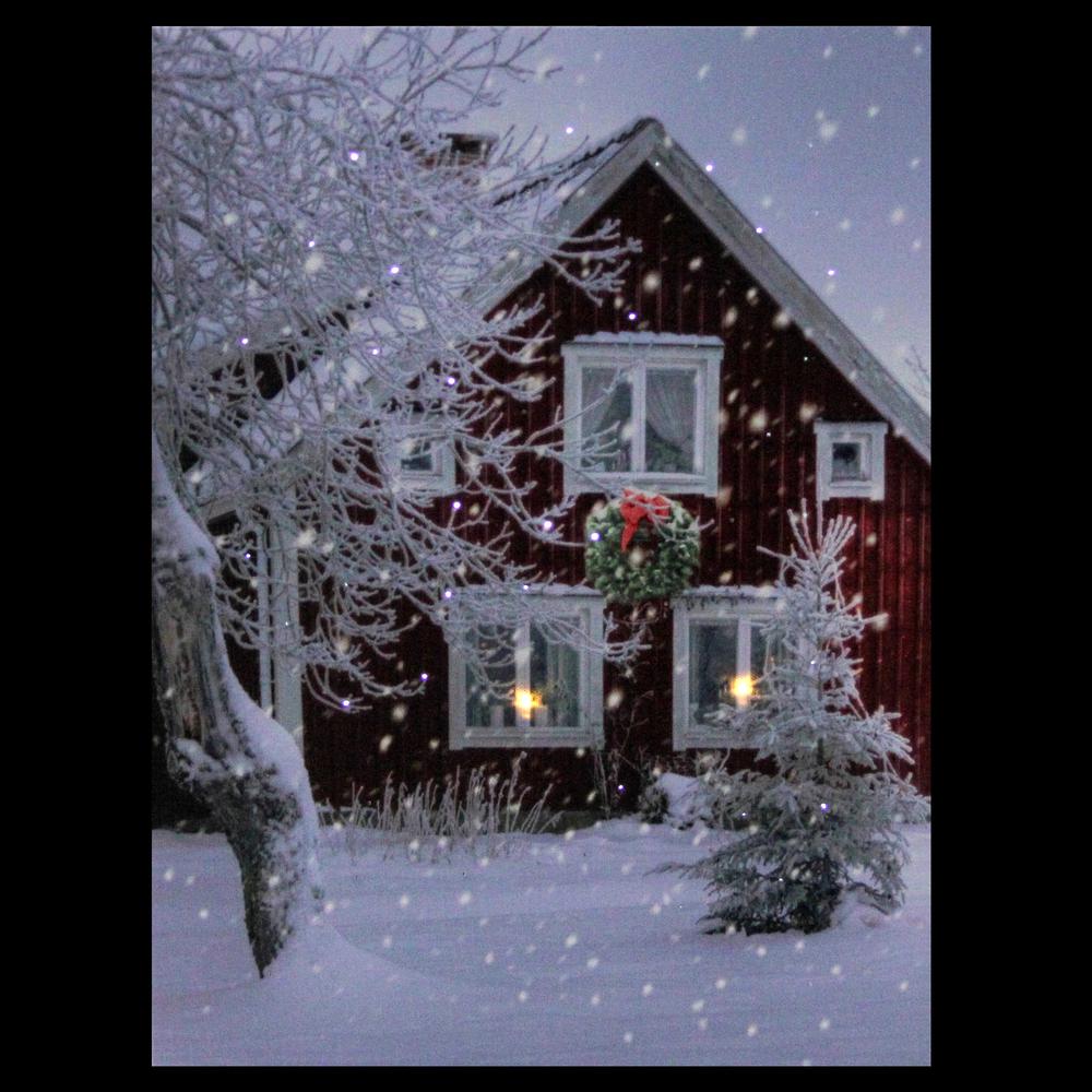 LED Fiber Optic Lighted Red Snowy Barn House Christmas Wall Art 15.75" x 12". Picture 3